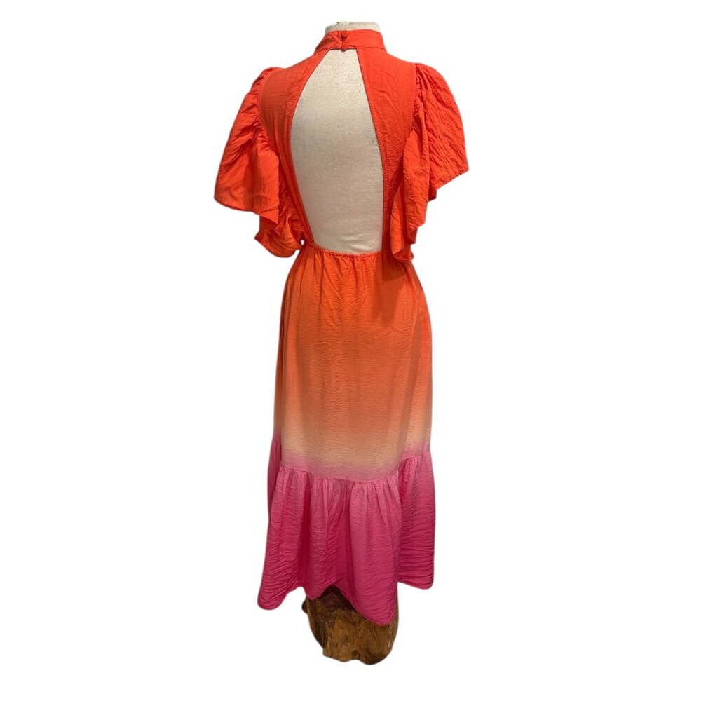 Young Fabulous & Broke Ombré Maxi Dress Open Back Ruffle Coral Pink M - Picture 4 of 11